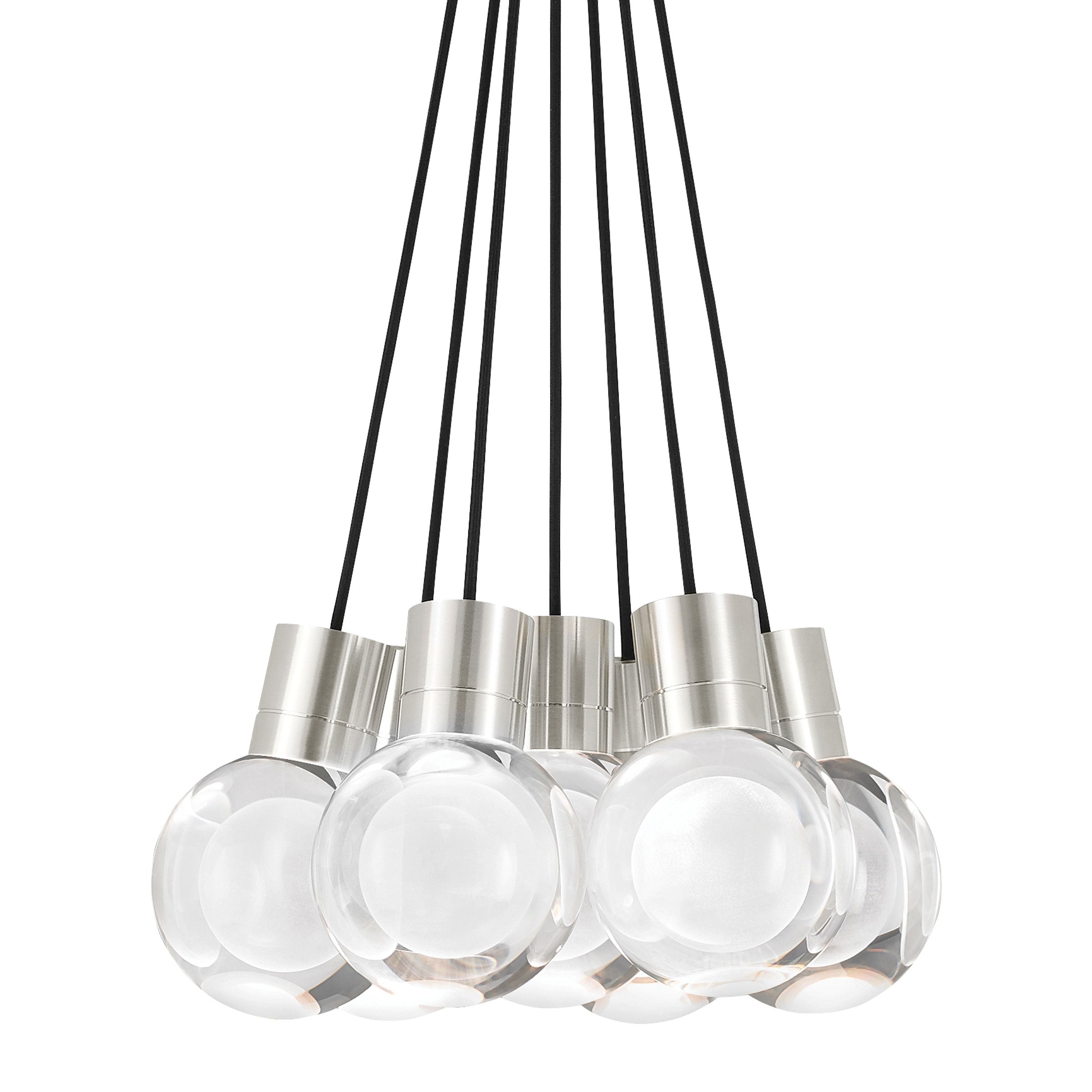 Visual Comfort Modern Collection 700TDMINAP7CIS-LEDWD Sean Lavin Mina 7 LED 5 Inch Satin Nickel Pendant WD 2200K-3000K Laser-Etched Crystal Black/White Cord