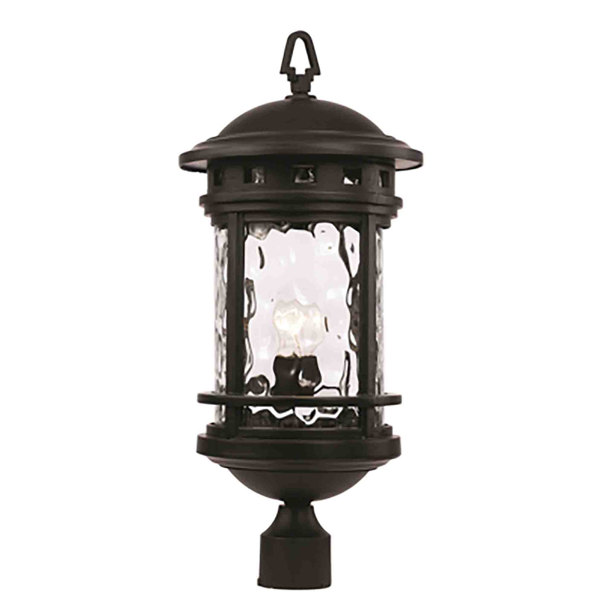 Trans Globe Lighting 40374 BK Boardwalk black post lantern light with water glass