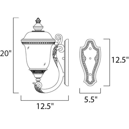 Maxim Lighting 40423WGOB Carriage House Vx Dimensions Diagram - 20 inch Height, 12.5 inch Width, 12.5 x 5.5 inch Backplate