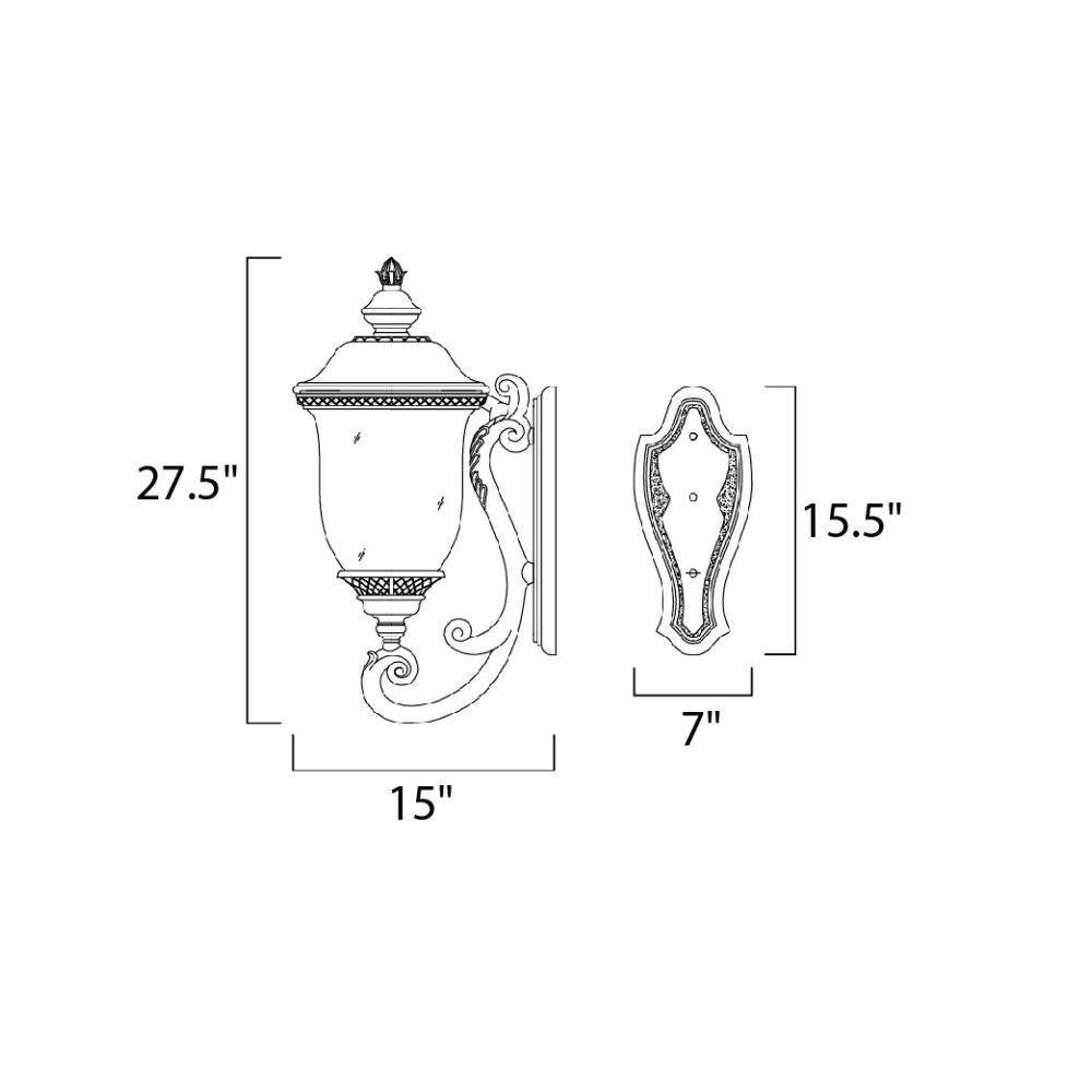 Maxim Lighting 40424WGOB Carriage House VX 3 Light Dimension Diagram 27.5 inch Height 15 inch Width