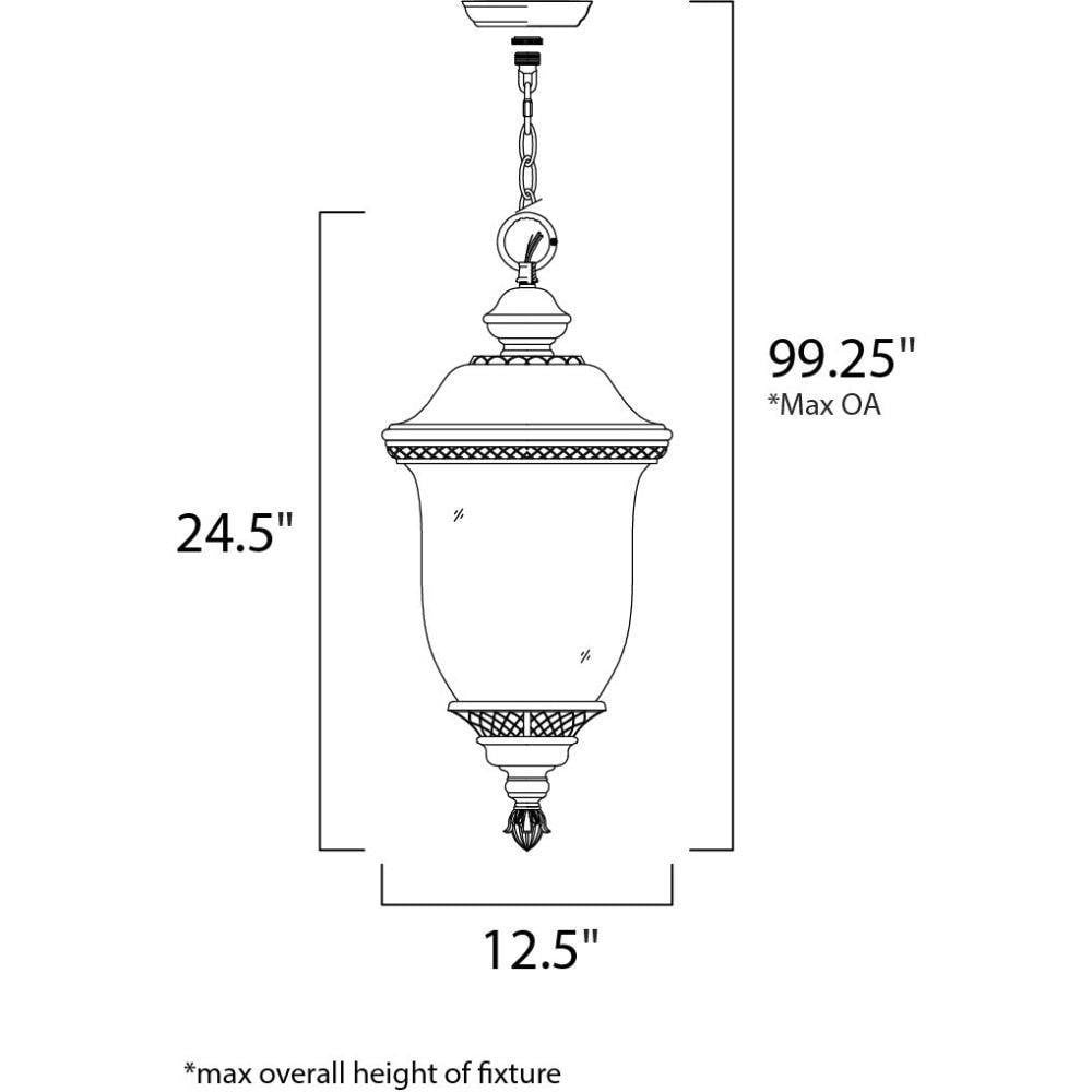 Maxim Lighting 40427WGOB Carriage House VX Outdoor Pendant dimension diagram 12.5 inch wide 24.5 inch tall