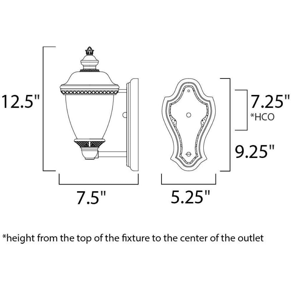 Maxim Lighting 40495WGOB Carriage House VX Outdoor Wall Lantern dimension diagram showing 12.5 inch height and 7.5 inch width