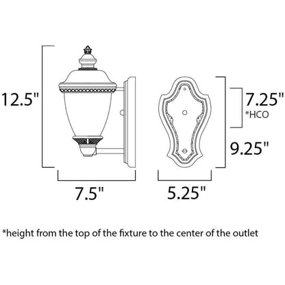 Maxim Lighting 40495WGOB Carriage House VX Outdoor Wall Lantern dimension diagram showing 12.5 inch height and 7.5 inch width