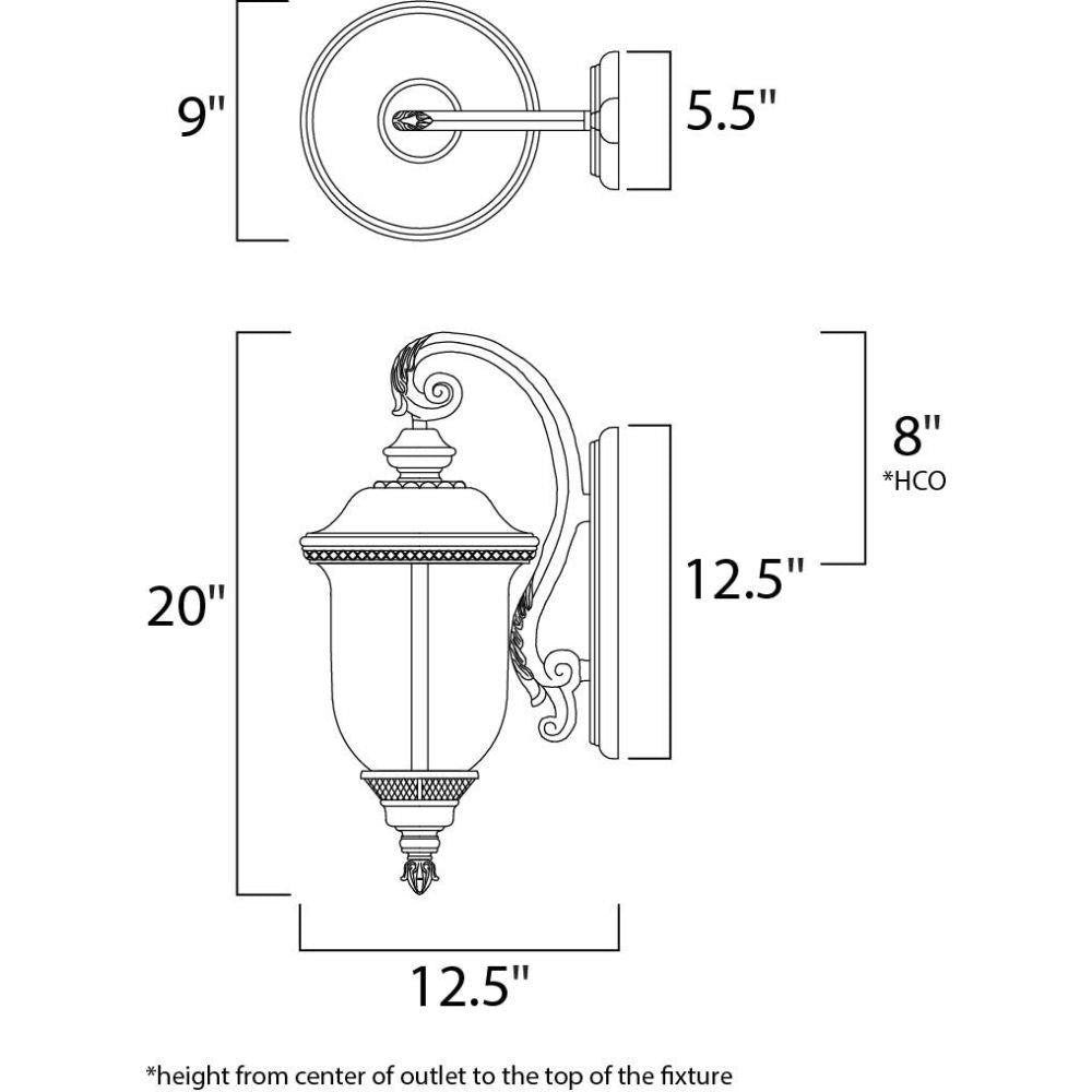 Maxim Lighting 40496WGOB Carriage House VX Outdoor Wall Mount Dimensions Diagram