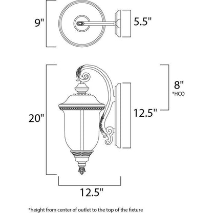 Maxim Lighting 40496WGOB Carriage House VX Outdoor Wall Mount Dimensions Diagram