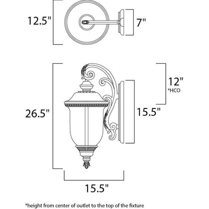 Maxim Lighting 40497WGOB Carriage House VX Dimensions Diagram - 26.5 inch Height 15.5 inch Width