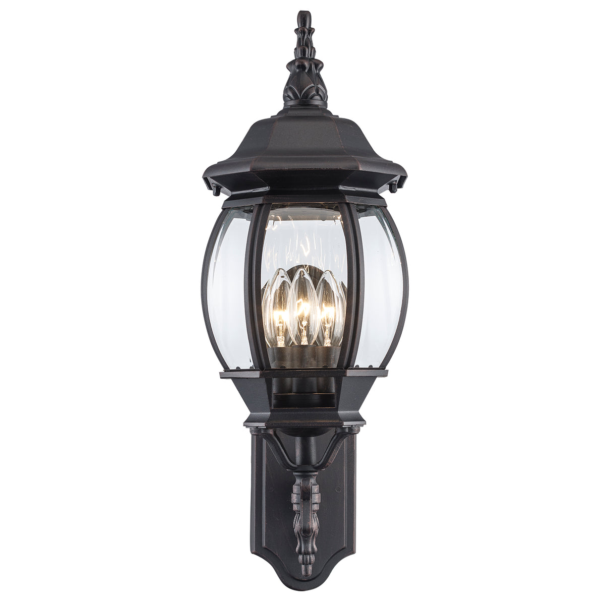 Trans Globe Lighting 4051 RT Francisco 3 Light Rust Outdoor Wall Lantern front lit view