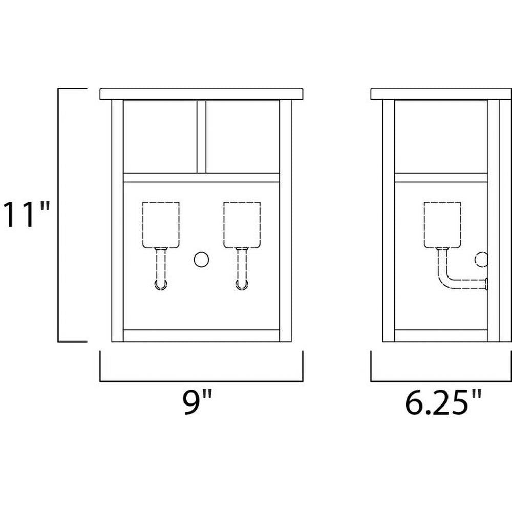 Maxim Lighting 4051HOBU Coldwater Outdoor Wall Lantern dimensions diagram - 11 inch height, 9 inch width, 6.25 inch depth