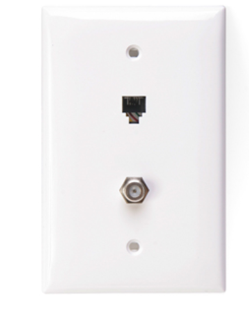Leviton 40539-CMW Midsize Telephone/video Wall Jack, 6p4c X F, White Finish