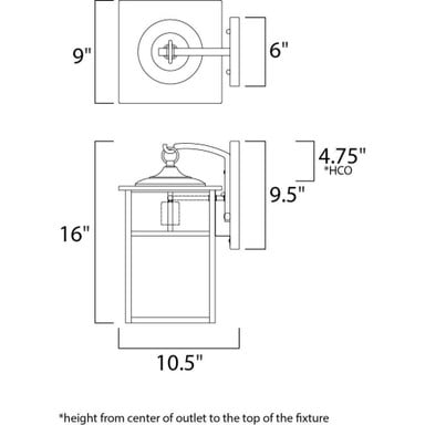 Maxim Lighting 4054WTBK Coldwater Outdoor Wall Lantern Dimension Diagram 16 Inch Height