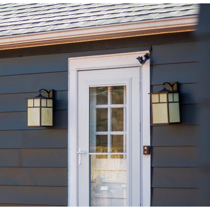Maxim Lighting 4054HOBU Coldwater Outdoor Wall Lanterns installed flanking exterior entry door - lifestyle pair view