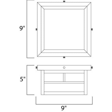 Maxim Lighting 4059WTBK Coldwater Outdoor Flush Mount - Dimension Diagram 9 inch x 9 inch x 5 inch