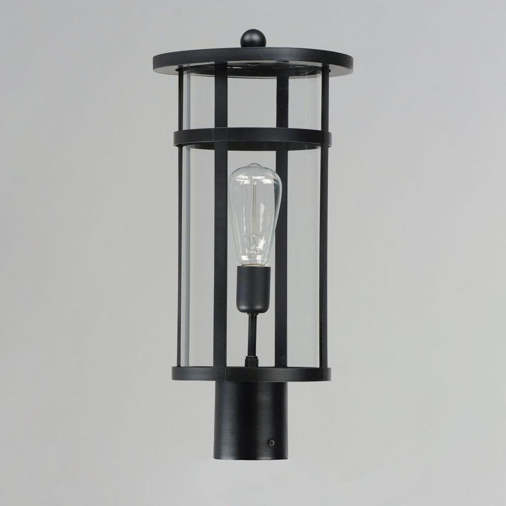 Maxim Lighting 40620CLBK Clyde 1 Light Black Outdoor Post Lantern Angle View on Gray Background