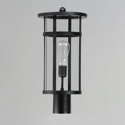 Maxim Lighting 40620CLBK Clyde 1 Light Black Outdoor Post Lantern Angle View on Gray Background