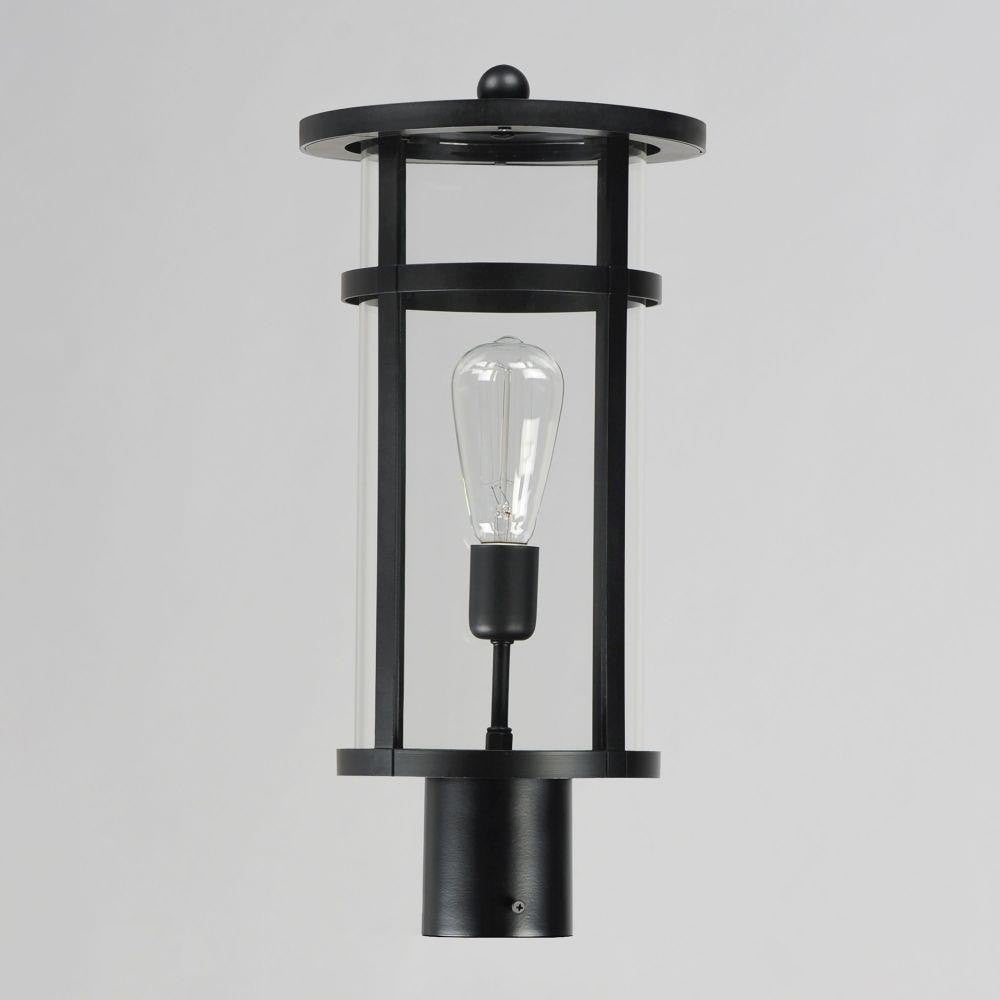Maxim Lighting 40620CLBK Clyde 1 Light Black Outdoor Post Lantern Front View on Gray Background