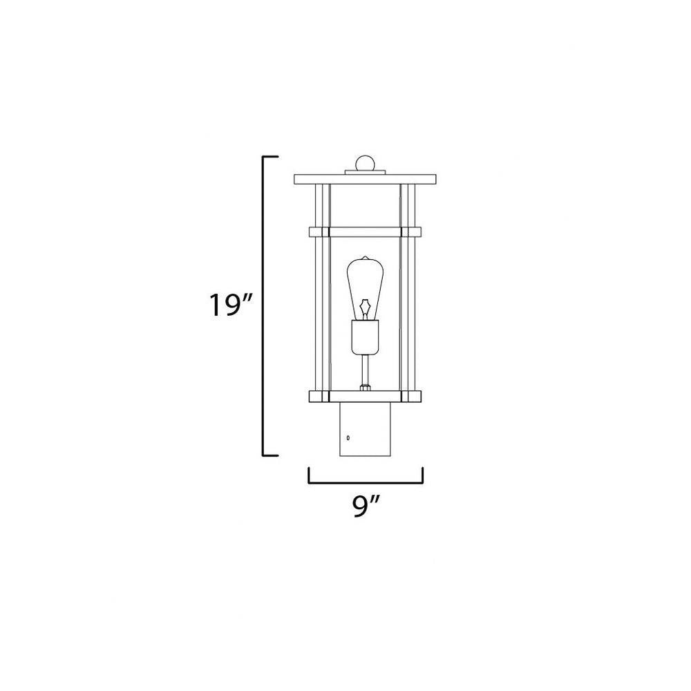 Maxim Lighting 40620CLBK Clyde Outdoor Post Lantern Dimension Diagram 19 Inch Height 9 Inch Width