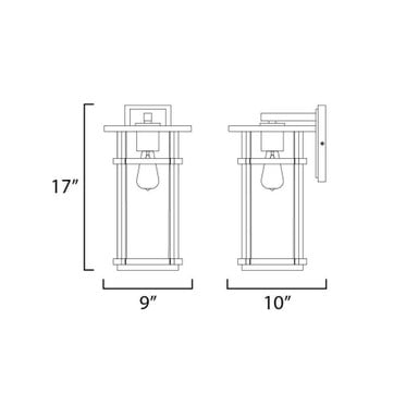 Maxim Lighting 40625CLBK Clyde Outdoor Wall Lantern - dimension diagram showing 17 inch height and 9 inch width