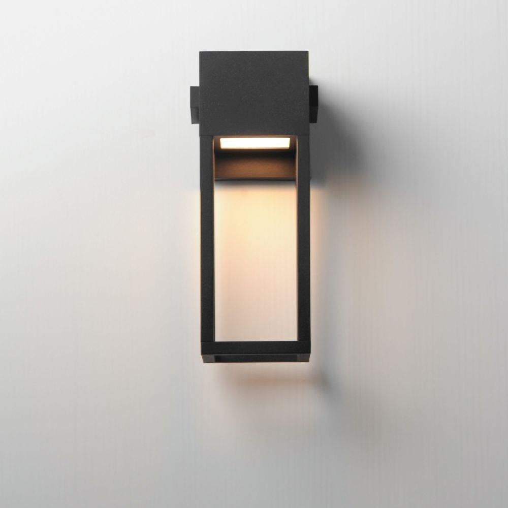 Maxim Lighting 40672BK Strand VX Matte Black Outdoor LED Wall Mount - Front View Illuminated