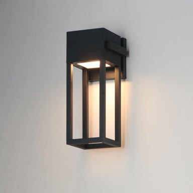 Maxim Lighting 40672BK Strand VX Matte Black Outdoor LED Wall Mount - Angle View Illuminated
