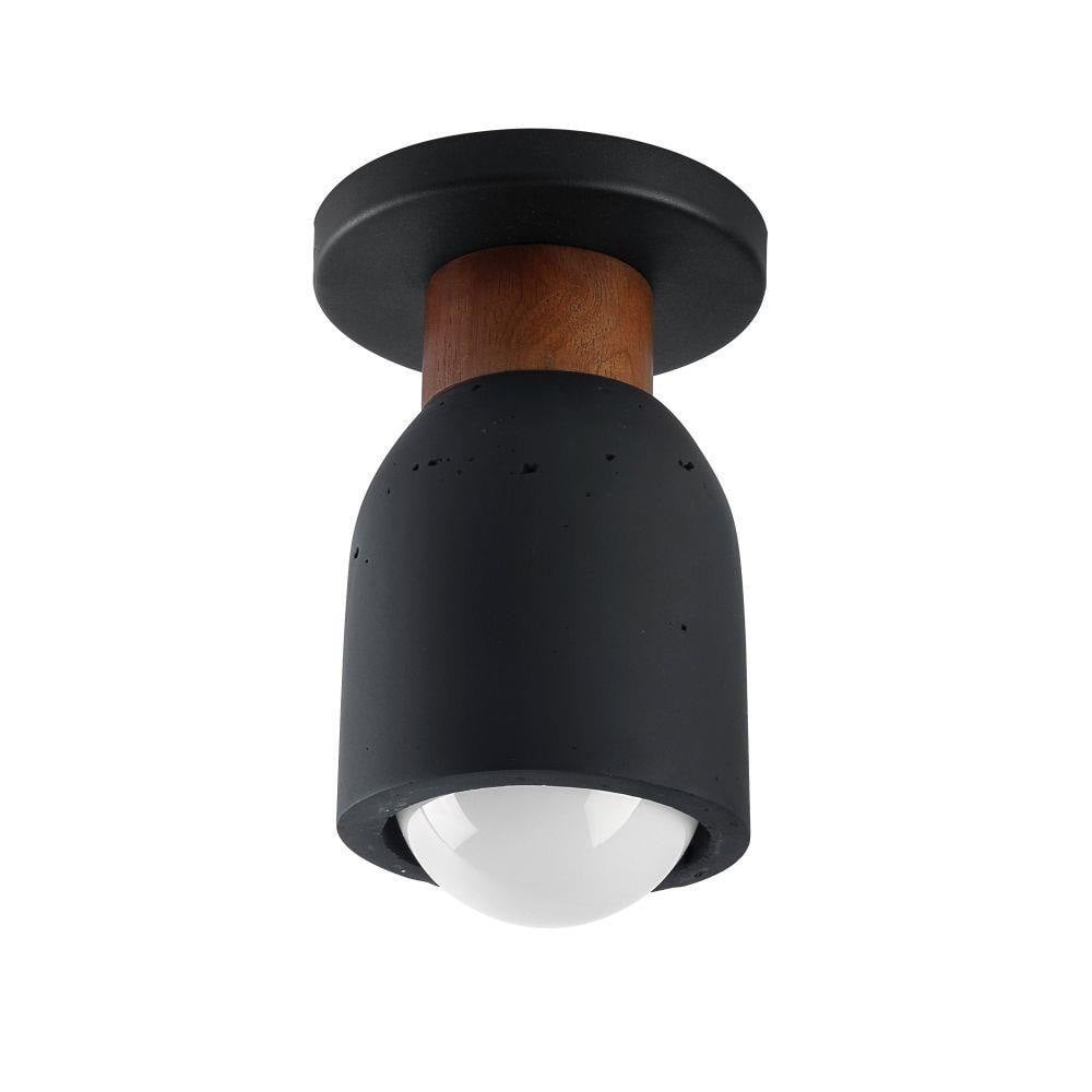 Maxim Lighting 10629TVOY Pompeii 1 Light Travertine Oyster Flush Mount Ceiling Light with volcanic stone shade and walnut wood accent