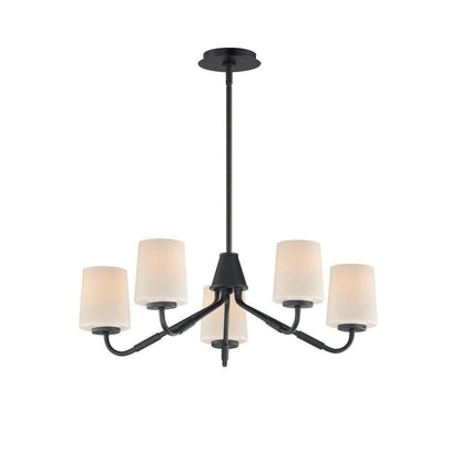 Maxim Lighting 12696WTBK Durham 5 Light 26 Inch Black Chandelier Ceiling Light - White Shades on Black Frame