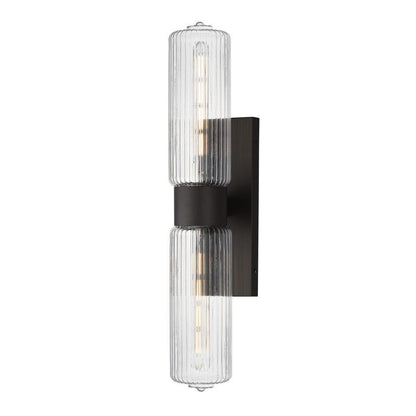 Maxim Lighting 15192CROI Kasbah 2 Light Oil Rubbed Bronze Wall Sconce with clear ribbed glass cylindrical shades on white background
