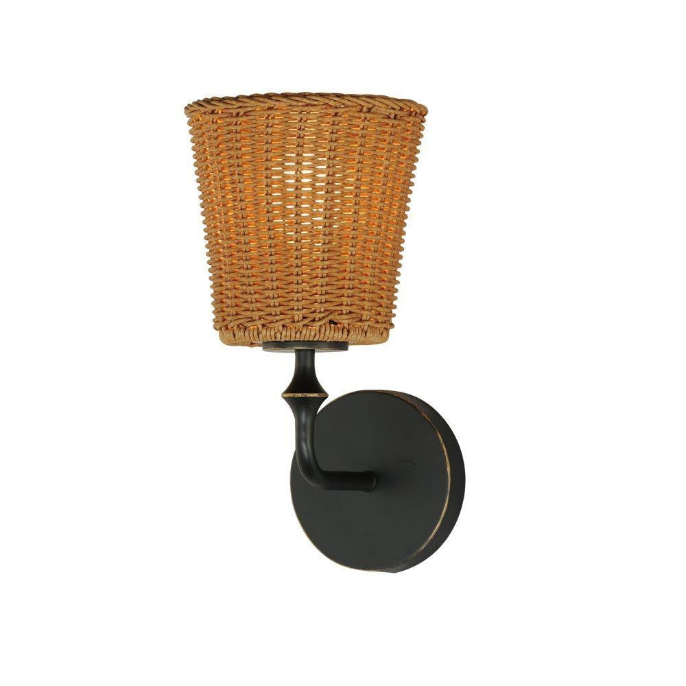Maxim Lighting 21481WWTNAB Baja 1 Light 11.75 Inch Wall Sconce with Wicker Rattan Shade and Dark Bronze Frame
