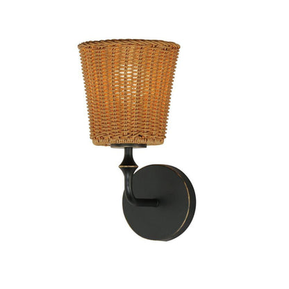 Maxim Lighting 21481WWTNAB Baja 1 Light 11.75 Inch Wall Sconce with Wicker Rattan Shade and Dark Bronze Frame