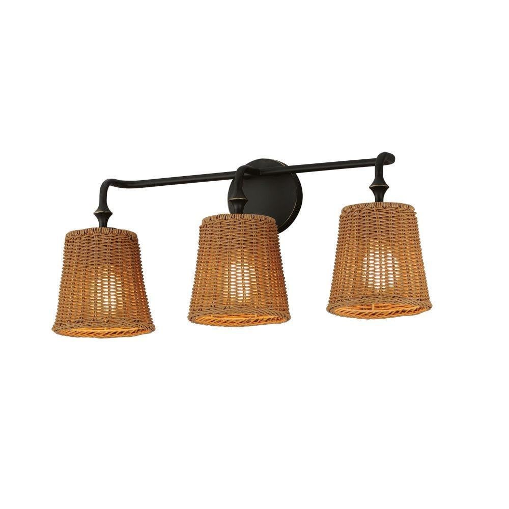 Maxim Lighting 21483WWTNAB Baja 3 Light Bath Vanity Wall Light with Wicker Shades