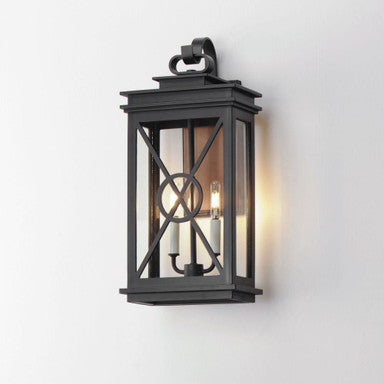 Maxim Lighting 40806CLACPBK Yorktown VX 2 Light Black Outdoor Wall Lantern - Side Angle View on Wall