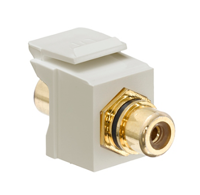 Leviton 40830-BIE RCA Feedthrough QUICKPORT™ Connector, Gold-Plated, Black Stripe, Ivory Housing