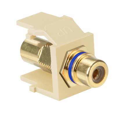 Leviton 40830-BIL RCA Feedthrough QUICKPORT™ Connector, Gold-Plated, Blue Stripe, Ivory Housing