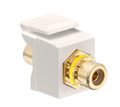 Leviton 40830-BTY RCA Feedthrough QUICKPORT™ Connector, Gold-Plated, Yellow Stripe, Light Almond Housing