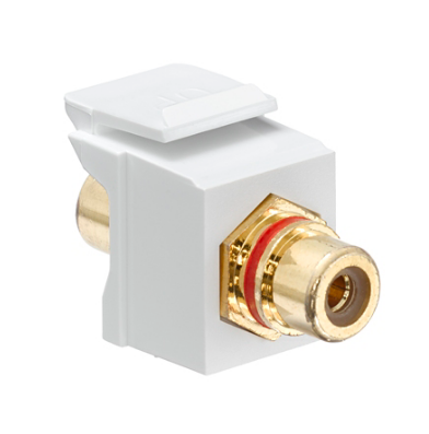 Leviton 40830-BWR RCA Feedthrough QUICKPORT™ Connector, Gold-Plated, Red Stripe, White Housing