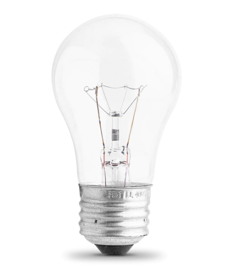 Feit Electric 40A15/CL-130 Clear Appliance/Fan Dimmable A15 Incandescent Light Bulb, Color Temperature 2500K, Wattage 40W, Voltage 130V