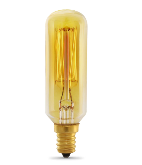 Feit Electric 40T8C/VG T8 E12 Dimmable Filament Amber Glass Vintage Edison Incandescent Light Bulb, Color Temperature 2200K, Wattage 40W,