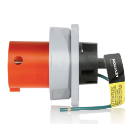 Leviton 4100B12WLEV 100A, 125/250V 3-Phase, 3P, 4W, LEV Series Pin & Sleeve Inlet, Watertight, Orange