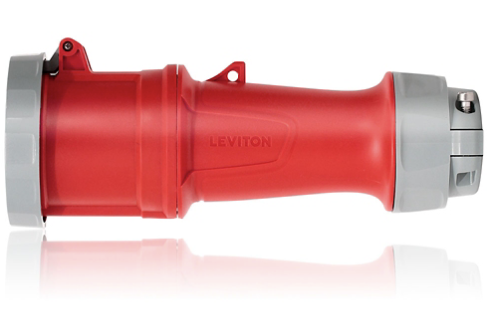 Leviton 4100C6WLEV 100A, 100/125V. 3-Phase, 3P, 4W, LEV Series Pin & Sleeve Connector, Watertight, Red Finish