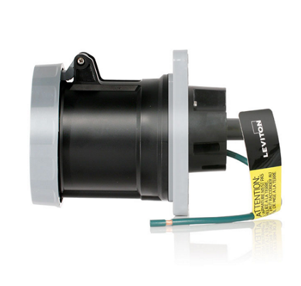 Leviton 4100R5WLEV 100 Amp, 600 Volt 3-Phase, 3P, 4W, LEV Series North American-Rated IEC 60309-1 & 60309-2 Pin & Sleeve Receptacle, Industrial Grade, IP66/IP67/IP68/IP69K, Watertight - Black