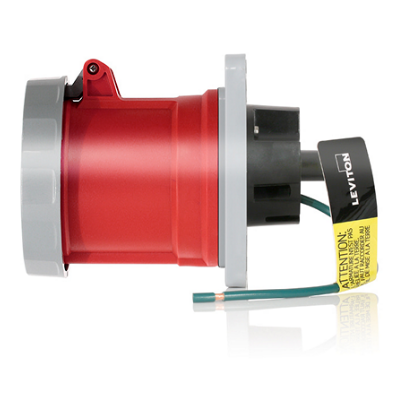 Leviton 4100R6WLEV 100/125 Amp, 380-415 Volt 3-Phase, 3P, 4W, LEV Series North American-Rated IEC 60309-1 & 60309-2 Pin & Sleeve Receptacle, Industrial Grade, IP66/IP67/IP68/IP69K, Watertight - Red