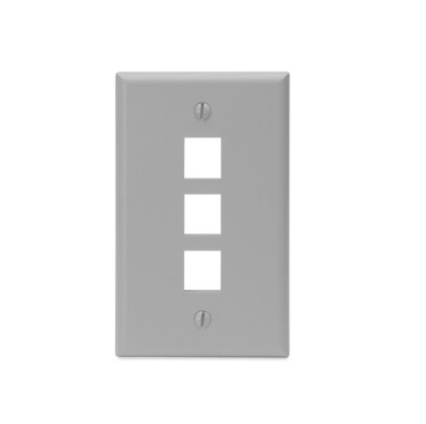Leviton 41080-3GP Single-Gang QUICKPORT™ Wallplate, 3-Port, Gray