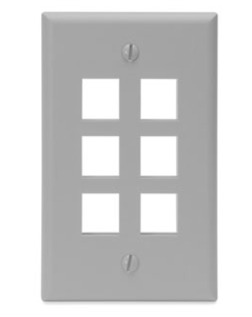 Leviton 41080-6GP Single-Gang Quickport, Wallplate, 6-port, Gray Finish