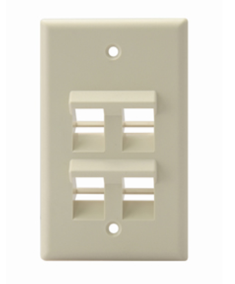 Leviton 41081-4IP Angled Single-Gang Quickport, Wallplate, 4-Port, Ivory Finish