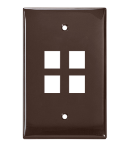 Leviton 41091-4BN Midsize Single-Gang Quickport, Wallplate, 4-port, Brown Finish