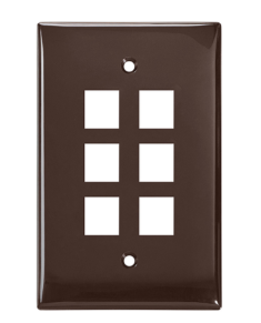 Leviton 41091-6BN Midsize Single-Gang Quickport, Wallplate, 6-port, Brown Finish