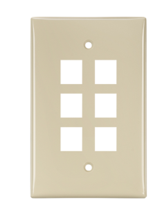 Leviton 41091-6IN Midsize Single-Gang Quickport, Wallplate, 6-port, Ivory Finish