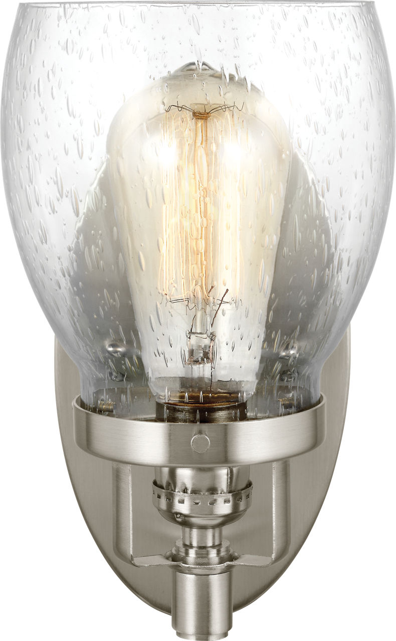 Generation Lighting Belton 1 light brushed nickel bath sconce wall light with clear seeded glass