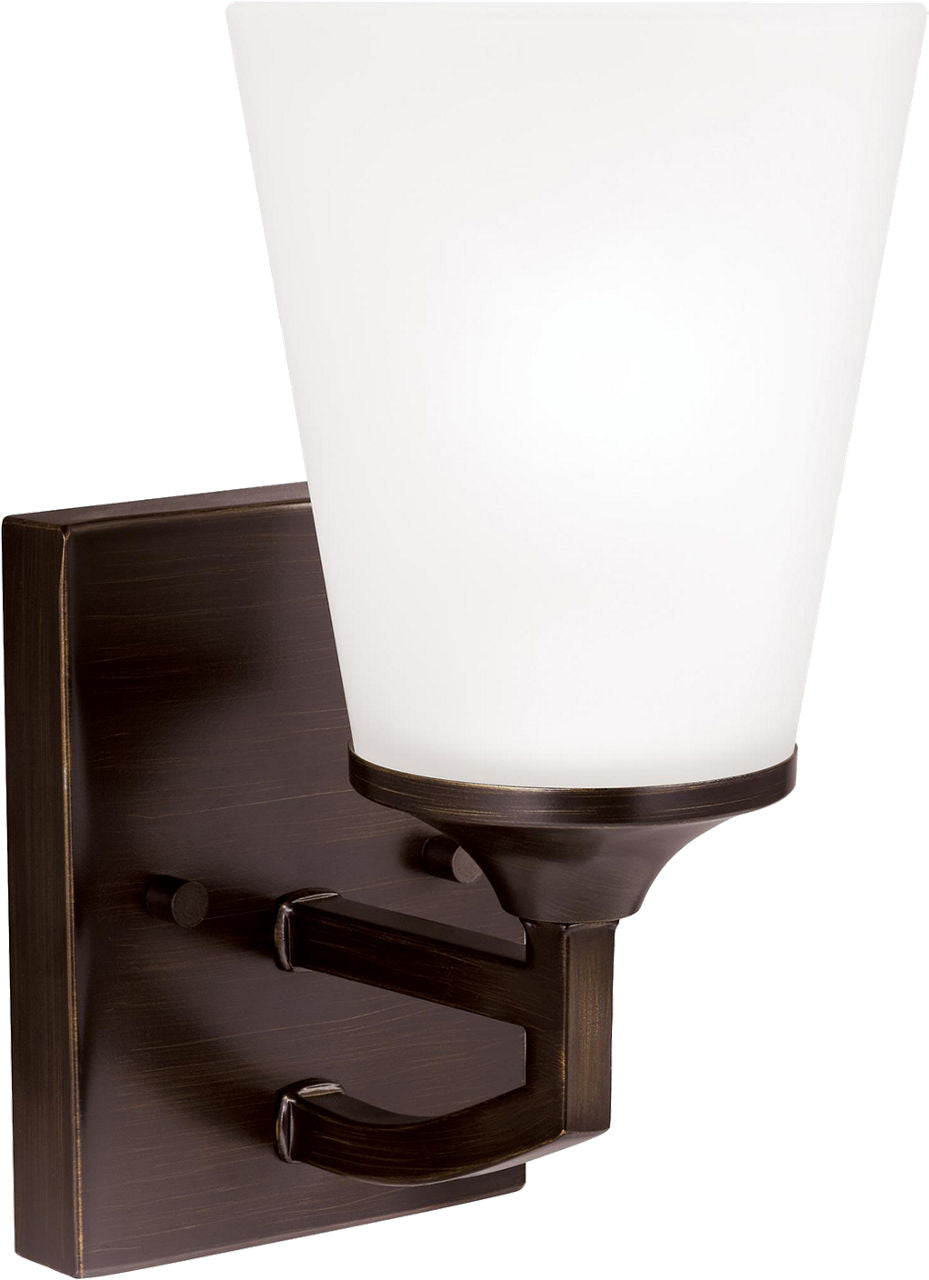 Generation Lighting Hanford 1 light bronze bath vanity wall light with etched glass shade