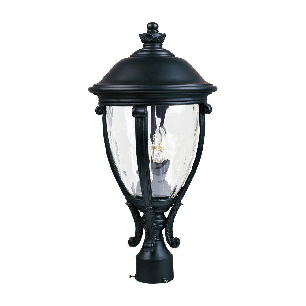 Maxim Lighting 41421WGBK Camden VX 3 Light Black Outdoor Pole Post Mount with Water Glass Shade