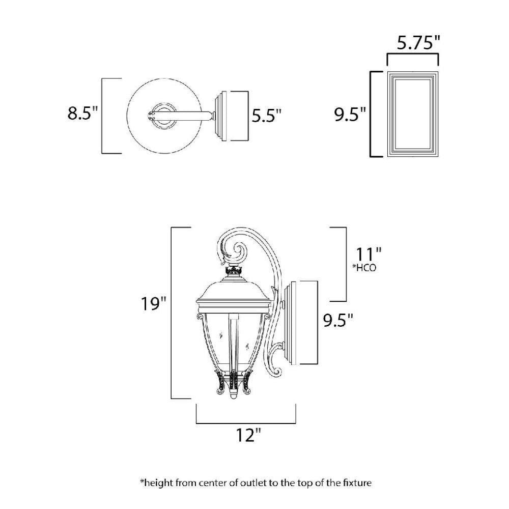 Maxim Lighting 41424WGBK Camden VX Outdoor Wall Sconce Dimensions Diagram